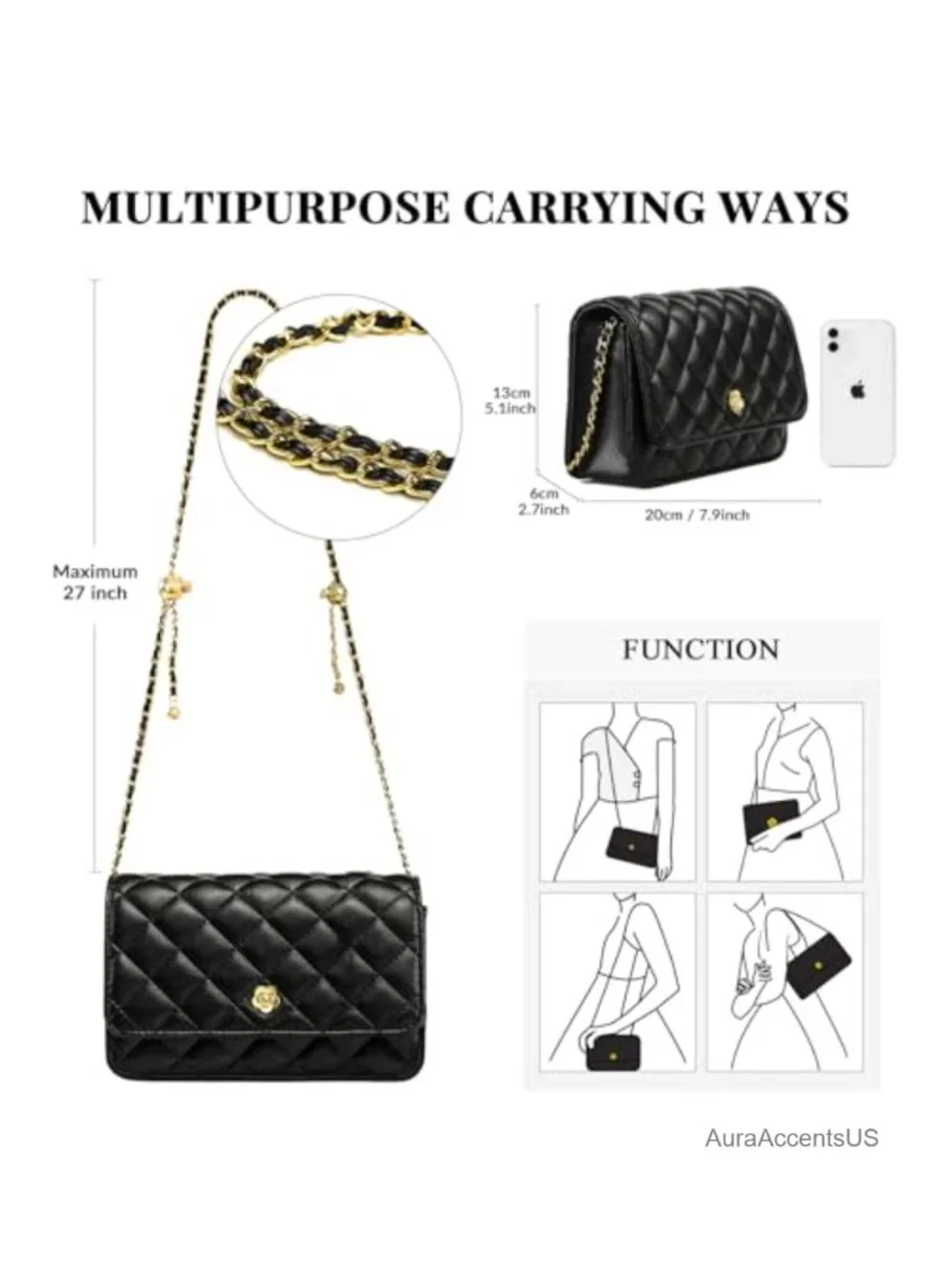 PU Leather Crossbody Bag Shoulder Bag with Chain Strap Evening Bag